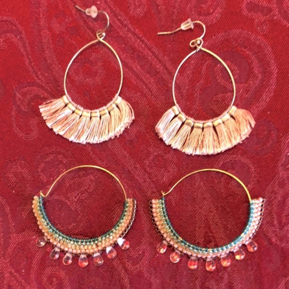Two pairs of Pink Pierced earrings; Dangling Stylish Designs; Pretty Pink Colors